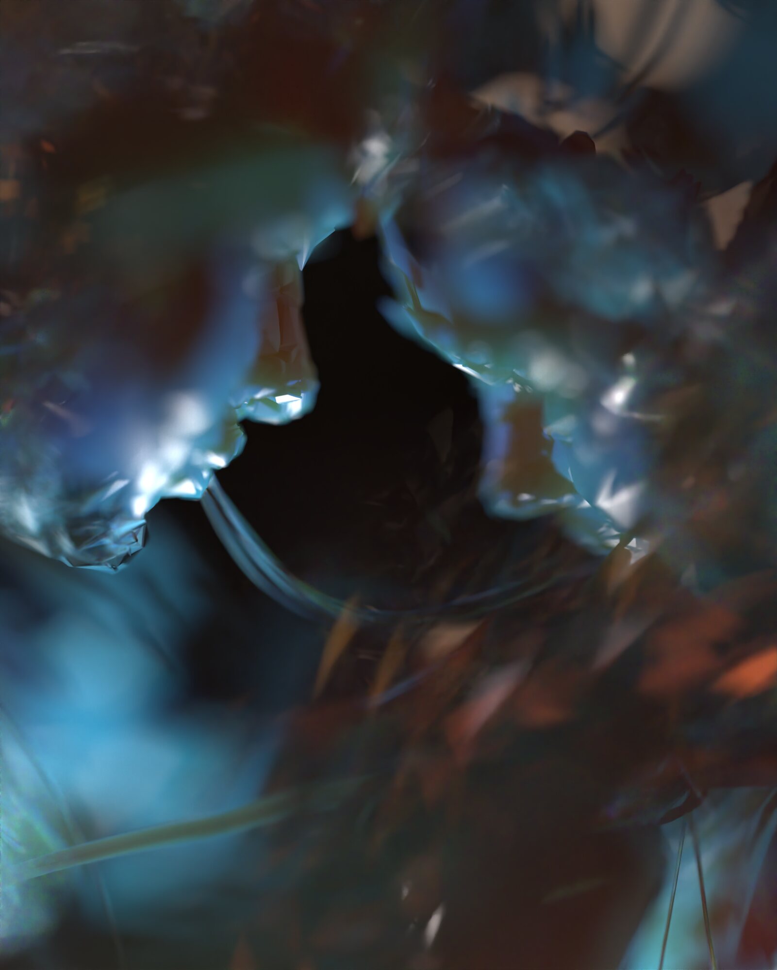 Close crystalline detail with a silhouetted figure at centre